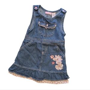 Vintage Y2K Size 4 Denim Dress with Floral Embroidery